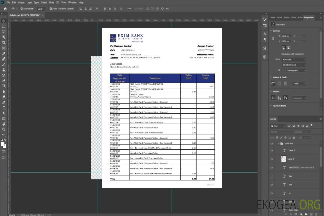 Relevé de la Banque Exim de Djibouti template